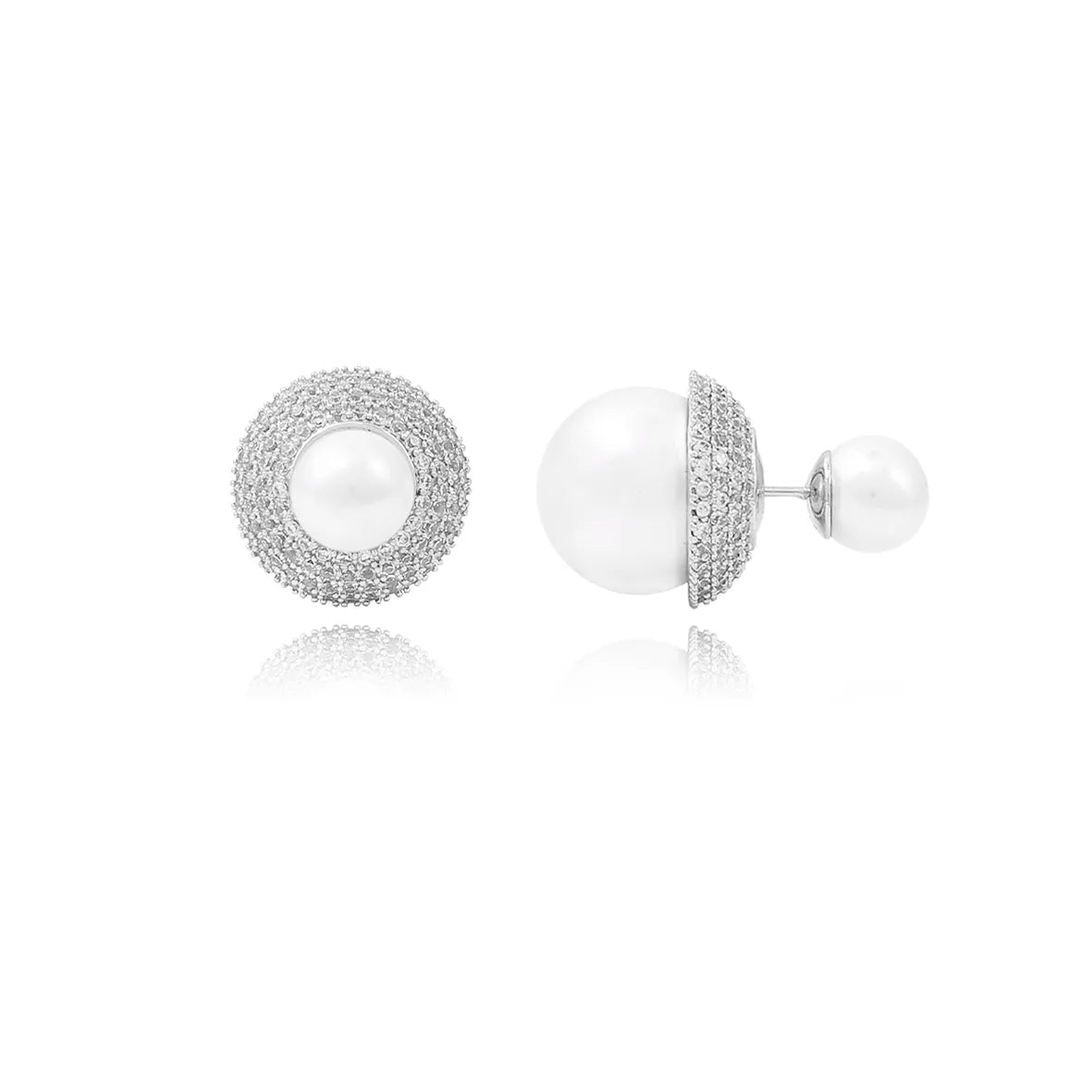 Brinco Dior com Pérola e Zircônias Folheado Ródio Branco