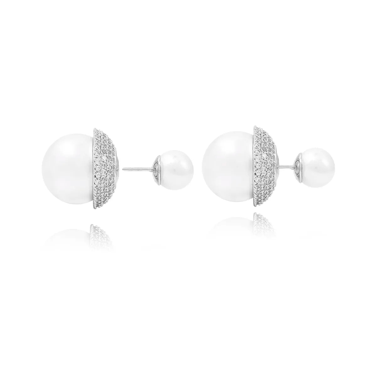Brinco Dior com Pérola e Zircônias Folheado Ródio Branco