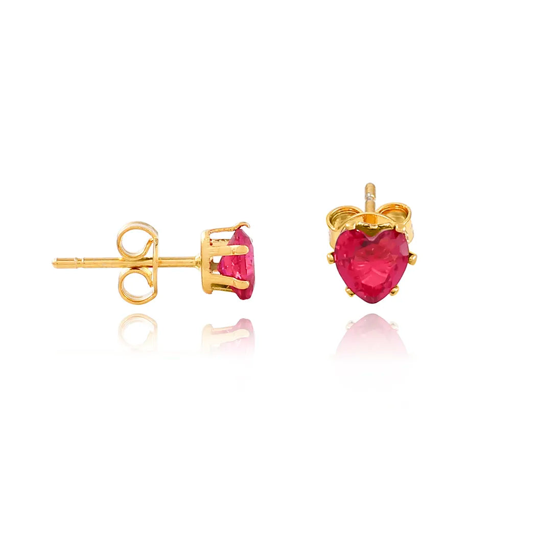Brinco Pequeno Coração 5mm Zircônia Folheado a Ouro 18k