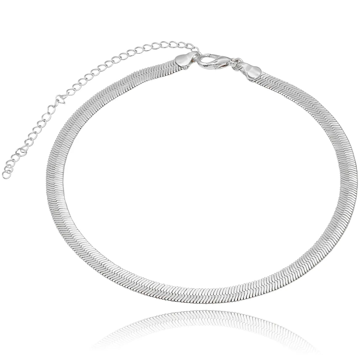 Colar Choker Malha Serpente Alto Brilho 6mm 30cm Folheado Prata 1000