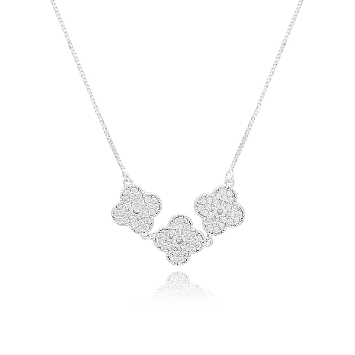 Colar com Trevo 4 Folhas Van Cleef Zircônias Folheado Prata 1000 Colar com Trevo 4 Folhas Van Cleef Zircônias Folheado Prata 1000