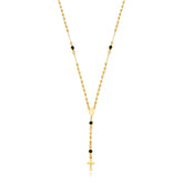 Colar Terço com Bolinhas Lisas e Strass Cruz Jesus Folheado