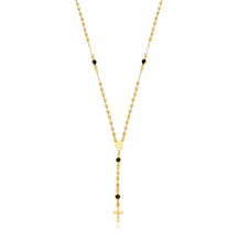Colar Terço com Bolinhas Lisas e Strass Cruz Jesus Folheado