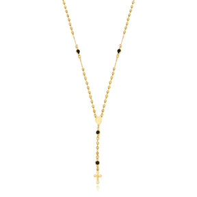 Colar Terço com Bolinhas Lisas e Strass Cruz Jesus Folheado