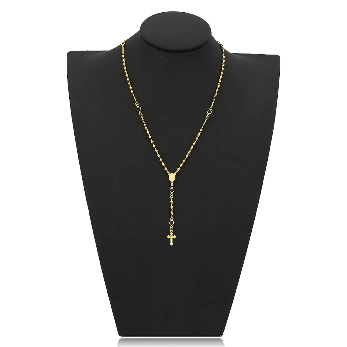 Colar Terço com Bolinhas Lisas e Strass Cruz Jesus Folheado