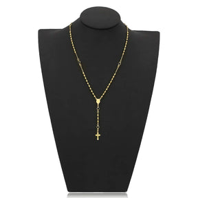 Colar Terço com Bolinhas Lisas e Strass Cruz Jesus Folheado
