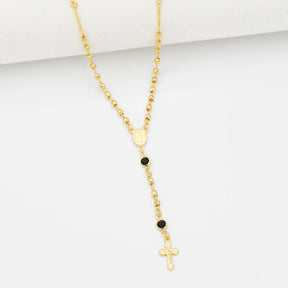 Colar Terço com Bolinhas Lisas e Strass Cruz Jesus Folheado