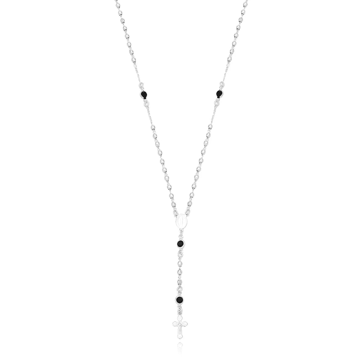 Colar Terço com Bolinhas Lisas e Strass Cruz Jesus Folheado