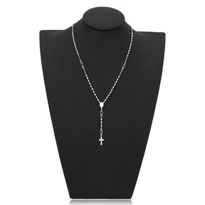 Colar Terço com Bolinhas Lisas e Strass Cruz Jesus Folheado