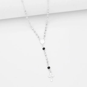 Colar Terço com Bolinhas Lisas e Strass Cruz Jesus Folheado
