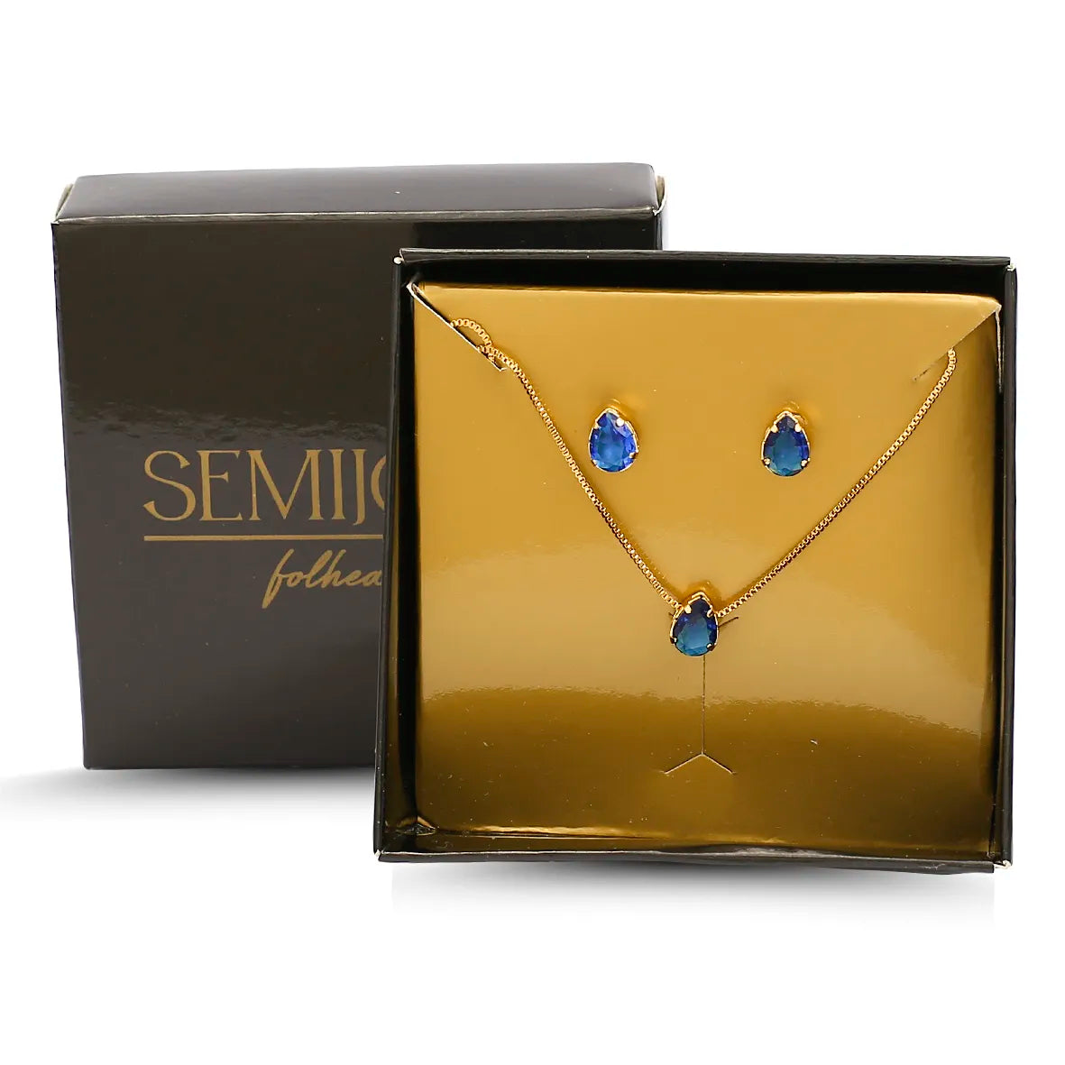 Conjunto Gota Zircônias Folheado a Ouro 18K + Caixa
