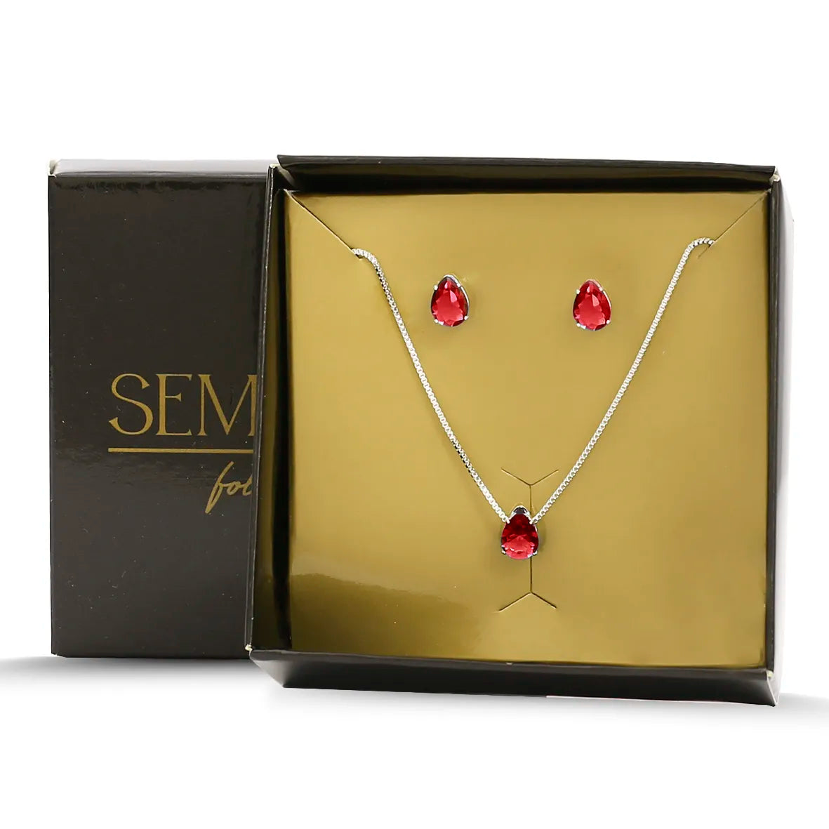 Conjunto Gota Zircônias Folheado a Prata 1000 + Caixa