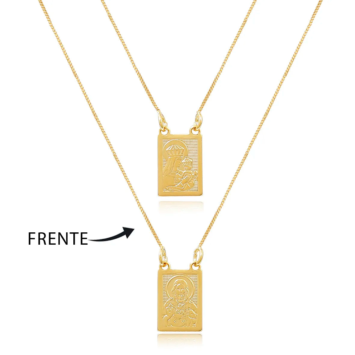 Escapulário Frase e Imagem 60cm Folheado Ouro 18K