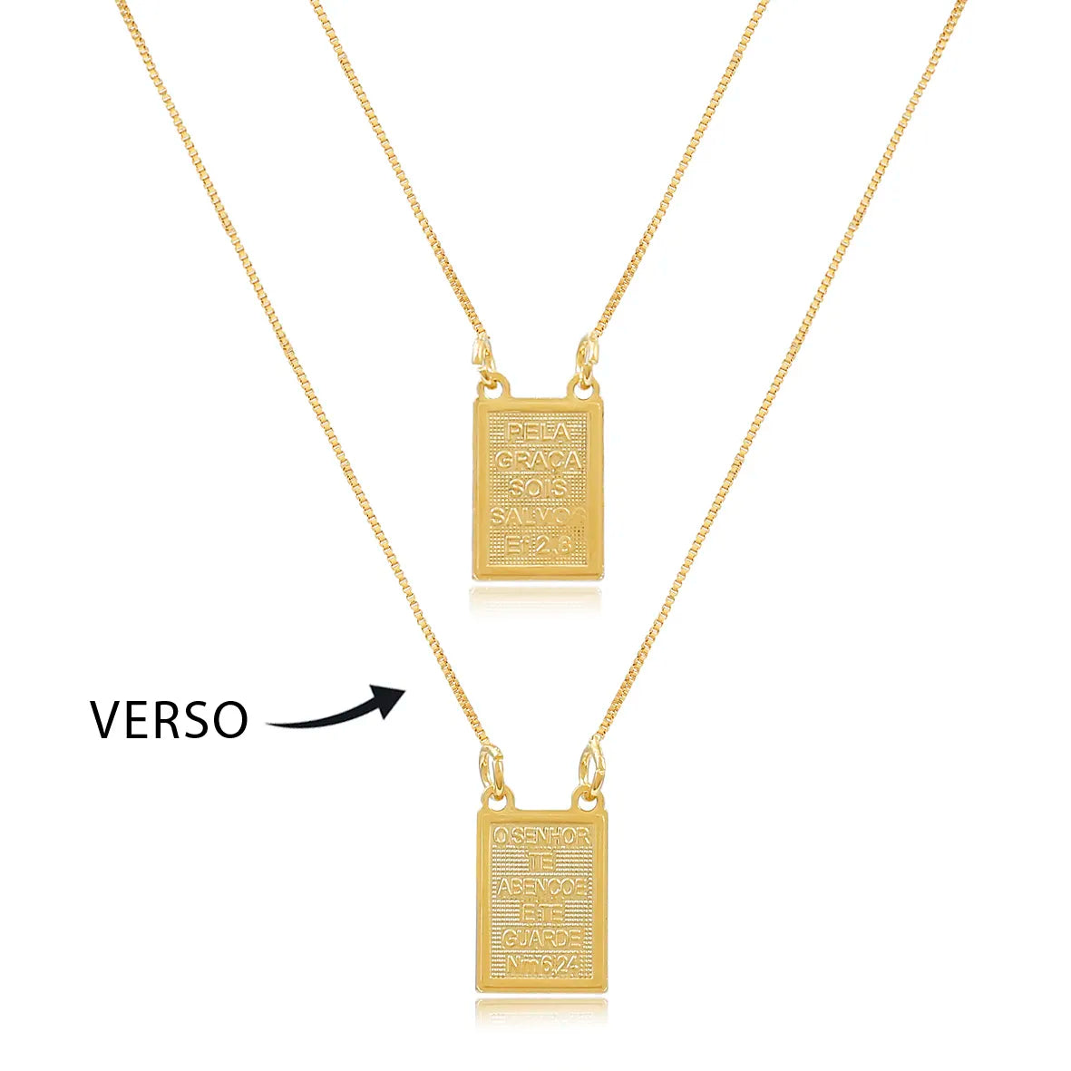 Escapulário Frase e Imagem 60cm Folheado Ouro 18K