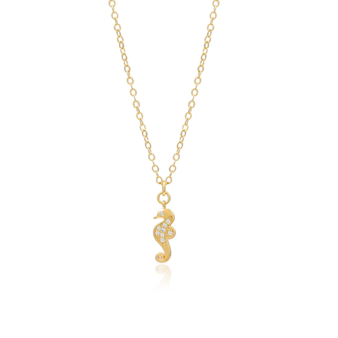 Gargantilha Cavalo Marinho Cravejado Zircônias Folheado Ouro 18K