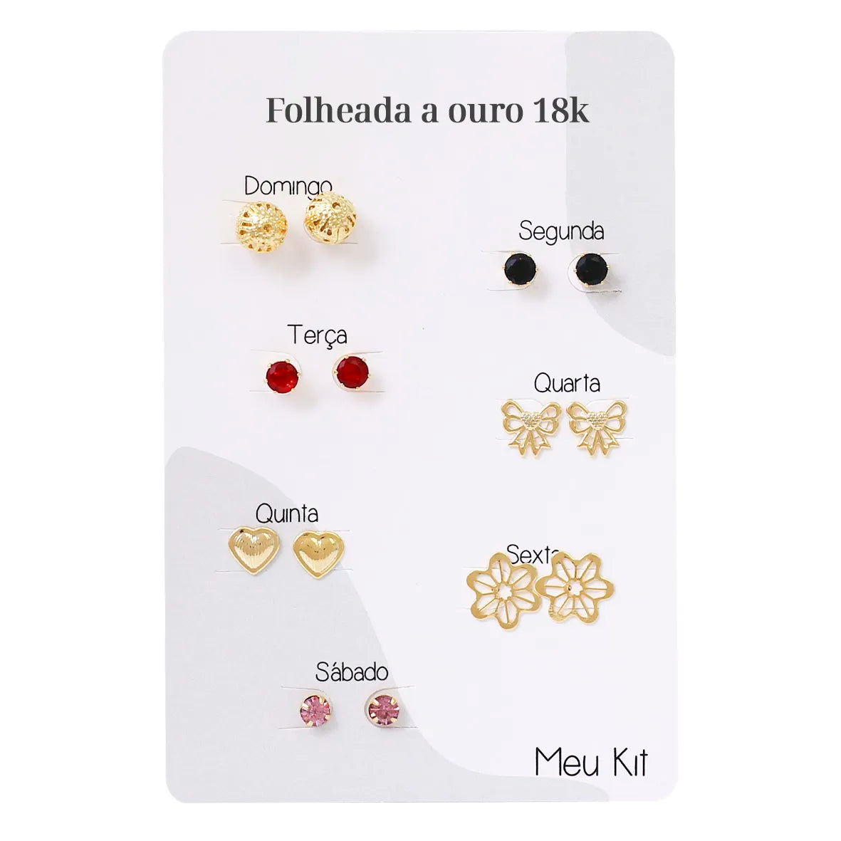 Kit Semaninha 7 Brincos Basic Folheados Ouro 18K