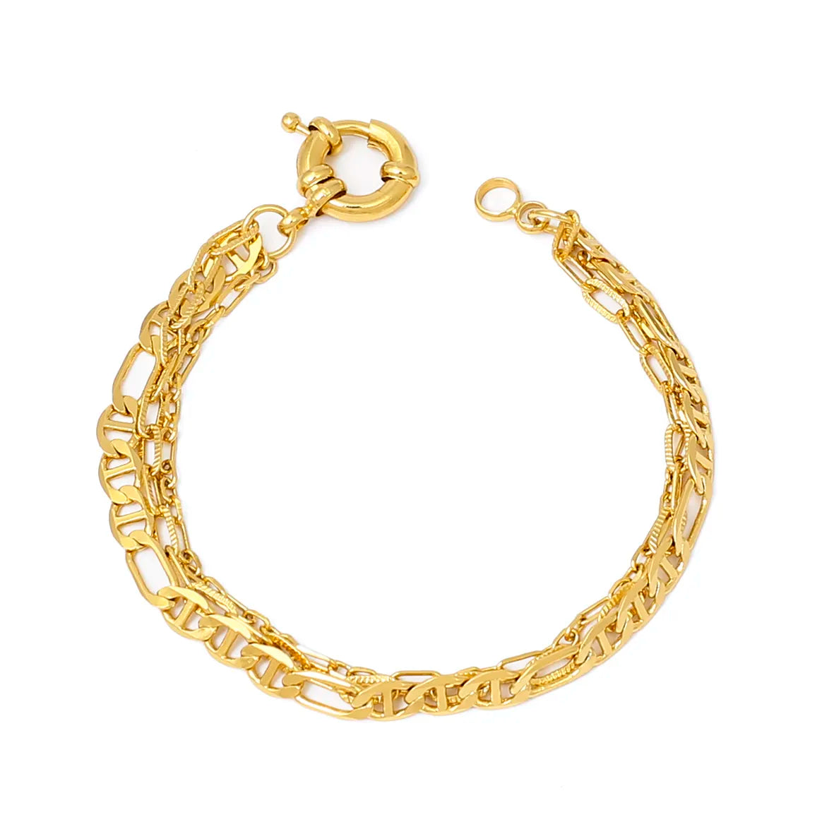 Pulseira Tripla Malha Piastrine com Elo Alongado 3x1 Folheado