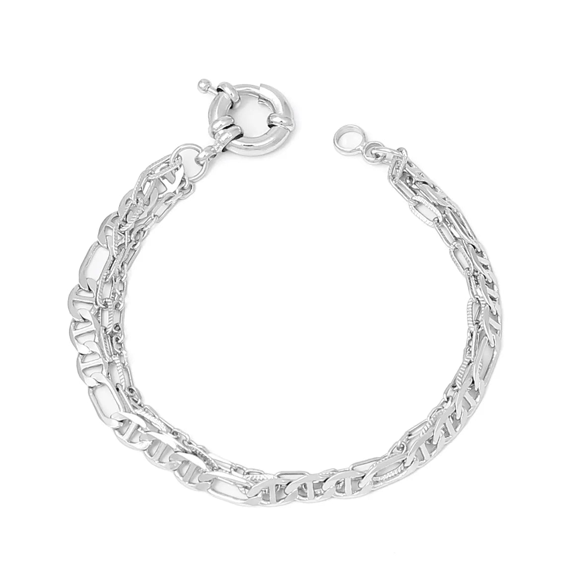 Pulseira Tripla Malha Piastrine com Elo Alongado 3x1 Folheado