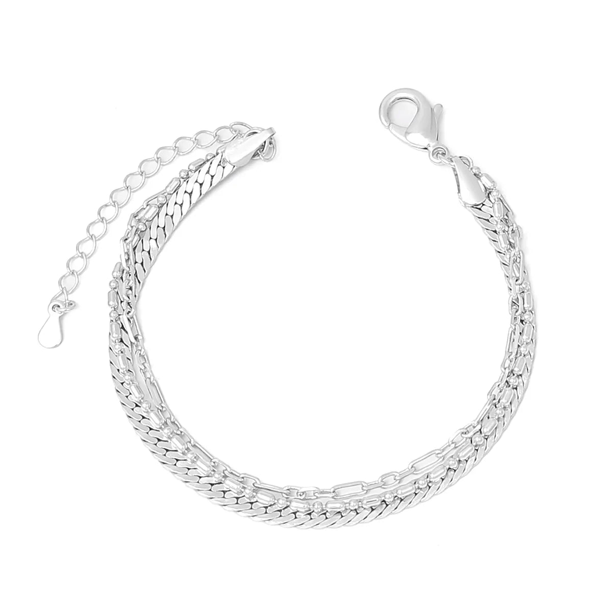 Pulseira Tripla Malha Serpente com Elo Alongado 3x1 e Bolinhas Folheado Prata 1000